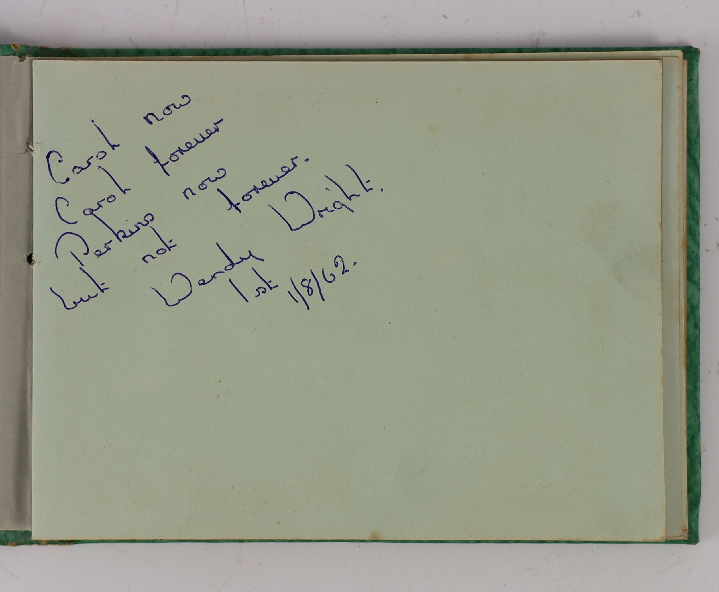 An Autograph album dated 1962 with a single signed page with The Beatles 10 x 13.5cm.